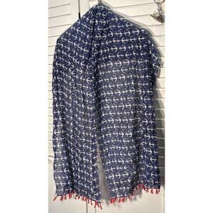 Lifestyle Taleen Anchor Print‎ Scarf With Tassels Navy & White
